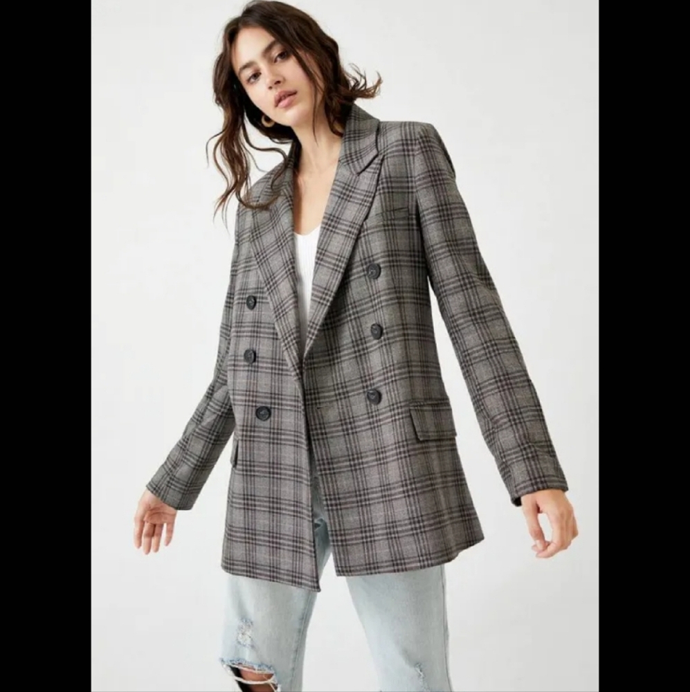Free People Relaxed Plaid Blazer